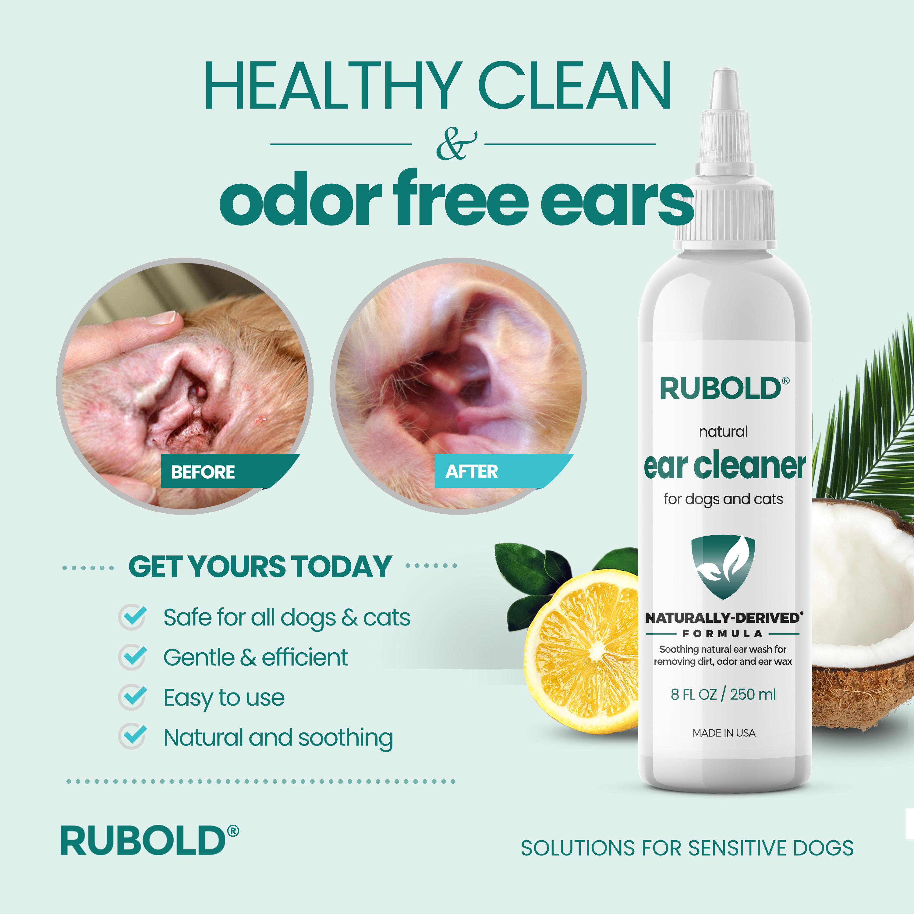 Natural Ear Cleaner for Pets - RUBOLD Dog Products for Pet Parents
